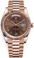 Rolex Day-Date crafted in Everose gold with a distinct chocolate sunray dial