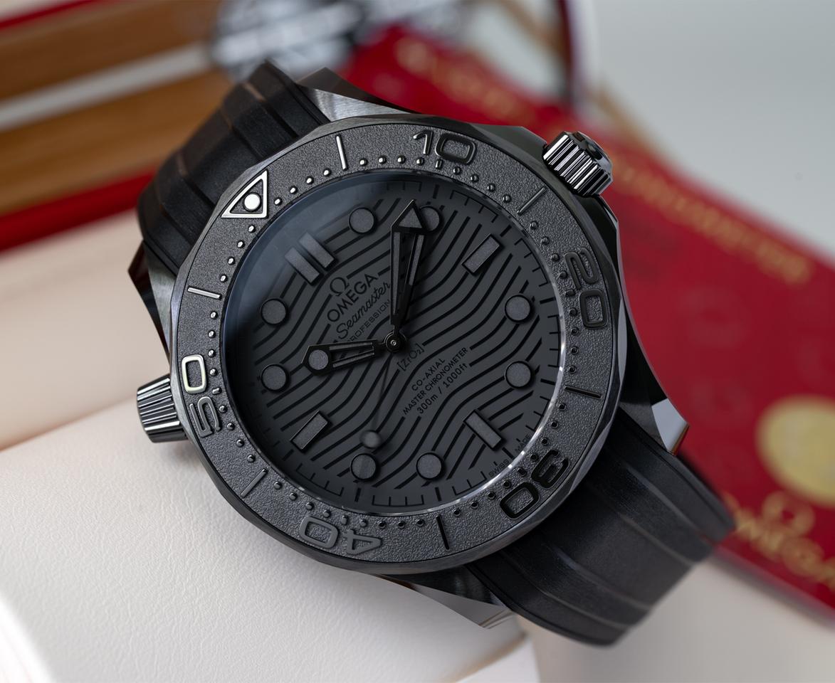 Omega Seamaster Diver 300M Co-Axial Master Chronometer with a black ceramic case
