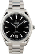 Omega Seamaster Aqua Terra 150M features a stainless steel case and a glossy black lacquered dial.