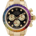 Rolex Daytona "Rainbow" 116598RBOW features a distinctive bezel set with multicolored sapphires