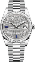 Rolex Day-Date 40 wristwatch, specifically reference 228396TBR, features a platinum case and a diamond-paved dial