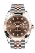 Rolex Datejust in Oystersteel and Everose gold, featuring a chocolate dial with diamond hour markers.