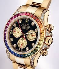 Rolex Daytona "Rainbow" 116598RBOW features a distinctive bezel set with multicolored sapphires
