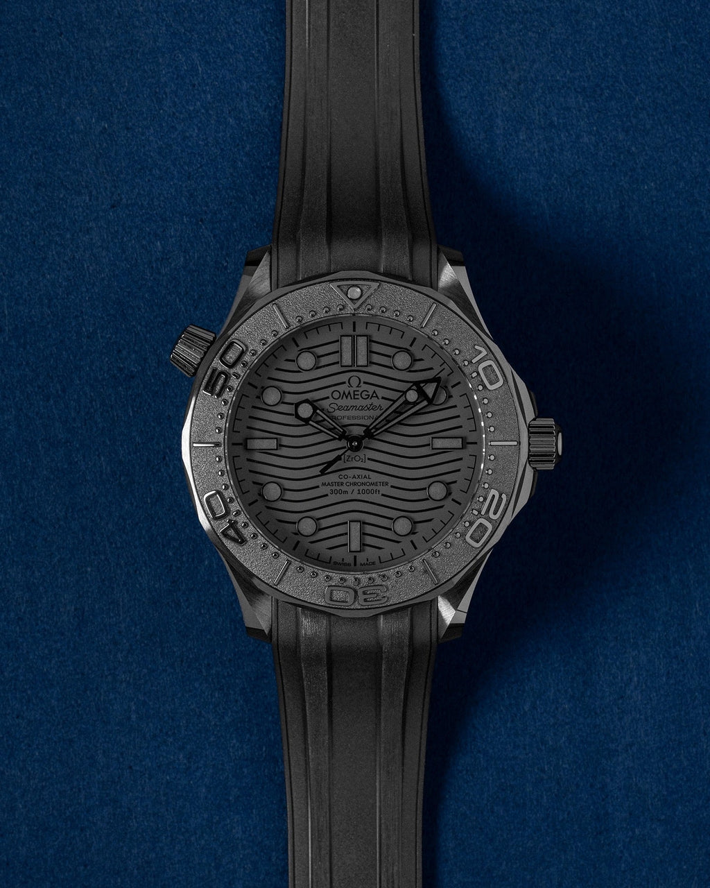 Omega Seamaster Diver 300M Co-Axial Master Chronometer with a black ceramic case