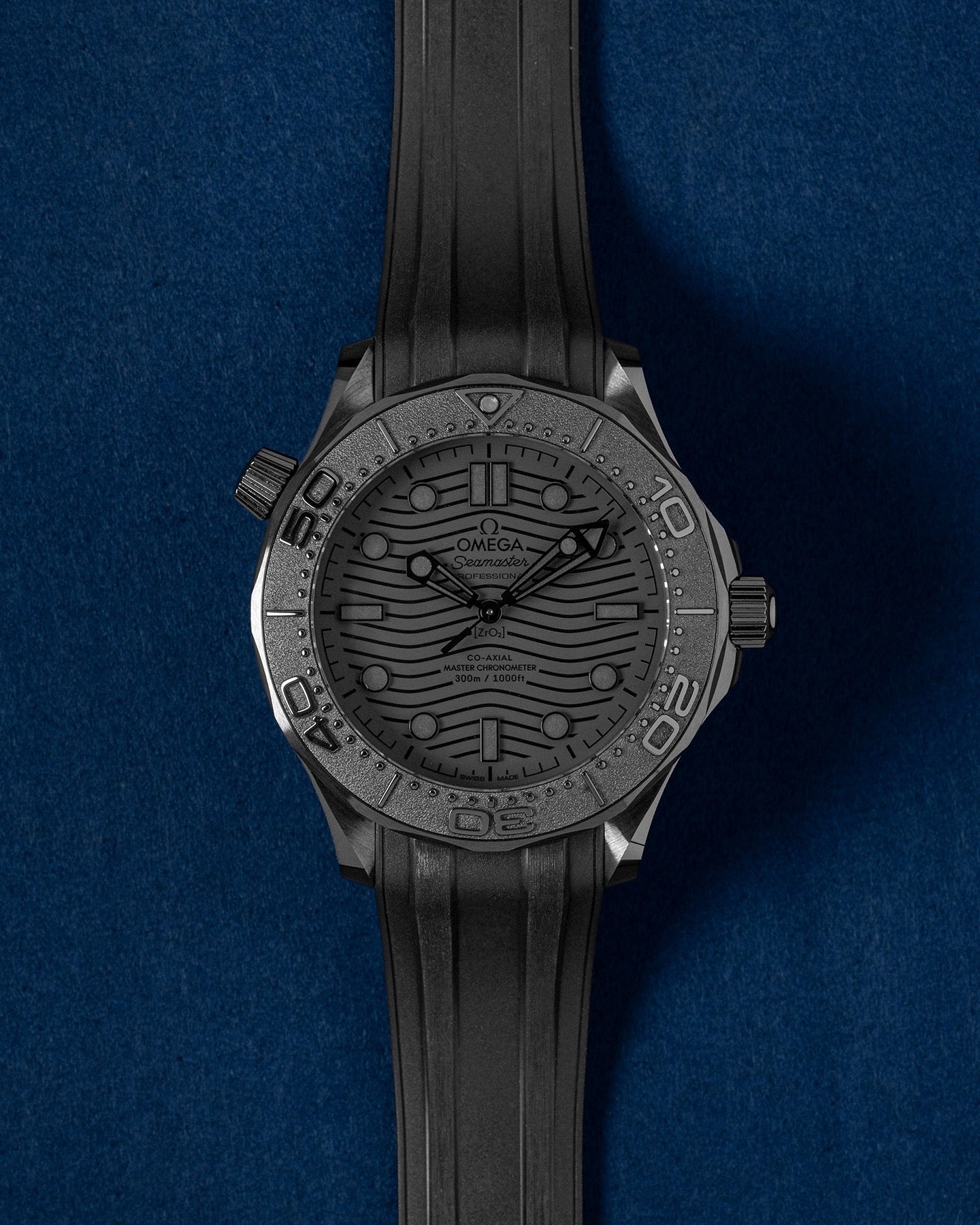 Omega Seamaster Diver 300M Co-Axial Master Chronometer with a black ceramic case