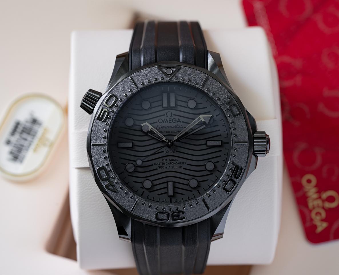 Omega Seamaster Diver 300M Co-Axial Master Chronometer with a black ceramic case
