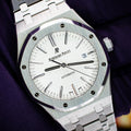 Audemars Piguet Royal Oak Selfwinding watch featuring a distinctive silver "Grande Tapisserie" stainless steel bracelet.