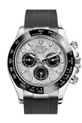 Rolex Cosmograph Daytona features a rare meteorite dial paired with a black Cerachrom bezel and an Oysterflex bracelet.